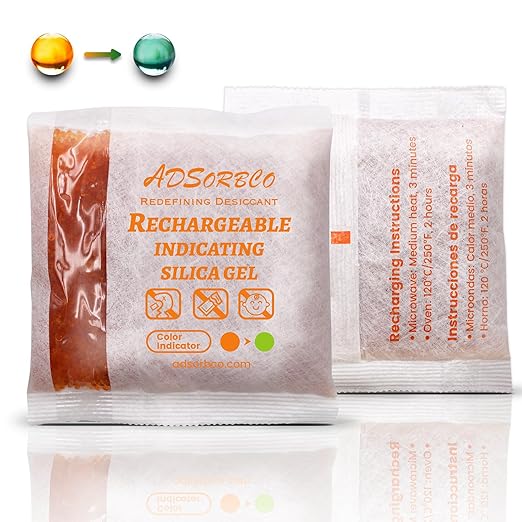 Adsorbco Rechargeable 200 Gram 2 Packs Desiccant, Indicating Silica Gel Packets, Moisture Absorbers for Storage, Gun Safe Dehumidifiers