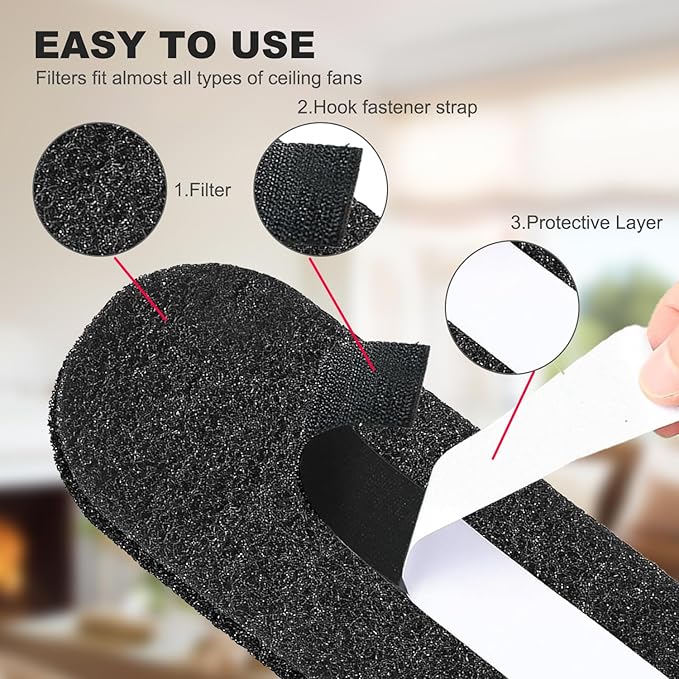Ceiling Fan Filters for Blades 10 Pcs Activated Carbon Air Filter Easy-Stick Ceiling Fan Blade Filter for Home Office Common Household Contaminants All Fan Blades