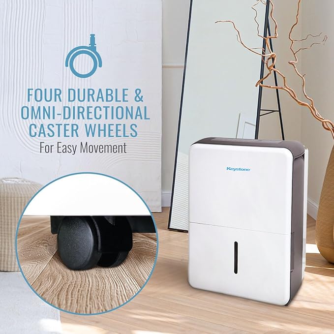 Keystone Energy Star 35-Pint Portable Dehumidifier for Extra Large Rooms Up to 3,000 Sq.Ft. with Auto-Shutoff & Timer, Quiet Home Dehumidifier and Moisture Absorber For Basement, Garage, Living Room