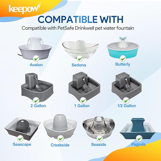 KEEPOW Cat Water Fountain Filters - 12 Pack Foam & Carbon Filters for Drinkwell 1.5/2 Gallon Fountains, Seaside, Creekside, Butterfly, Seascape, Pagoda, Avalon, Sedona