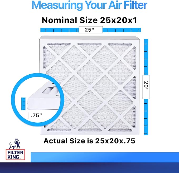 Filter King 25x20x1 Air Filter | 4-PACK | MERV 8 HVAC Pleated A/C Furnace Filters | MADE IN USA | Actual Size: 25 x 20 x .75"
