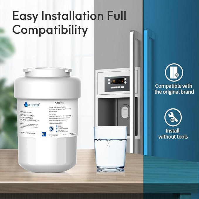 Lifefilter Replacement for MWF Refrigerator Water Filters, MWFP, HDX FMG-1, MWFA, GWF, GSE25GSHECSS, WFC1201, RWF1060, 197D6321P006, 9991, PC75009, 4 Pack