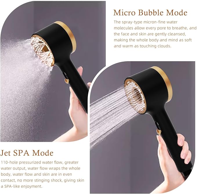Handheld Filtered Shower Head, High Pressure, Reduce Impurities for Healthier, Skin & Hair, with NSF Certified Filtration for Hard Water Shower Filter & Vitamin C Aroma Ring (Black Gold)