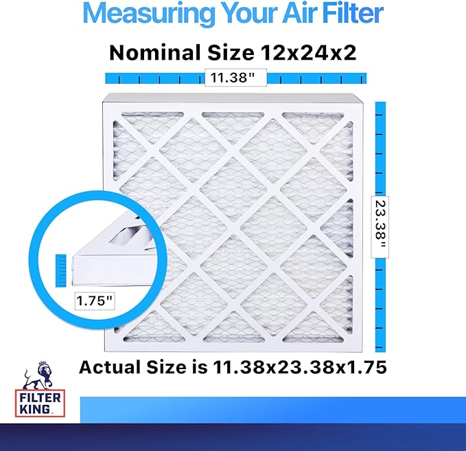 Best 12x24x2 Air Filters | 6 Pack | MERV 8 HVAC Pleated AC Furnace Filters, Protection Against Mold and Pollen, Allergen Reduction | Actual Size (11.38x23.38x1.75)