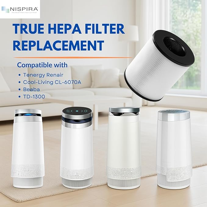 Nispira TD-1300 CL-6070A TAP01 4-in-1 True HEPA Replacement Filters Compatible with Tredy TD-1300, Tenergy Renair, Cool-Living, BEABA Nursery Air Purifier, 1 Pack