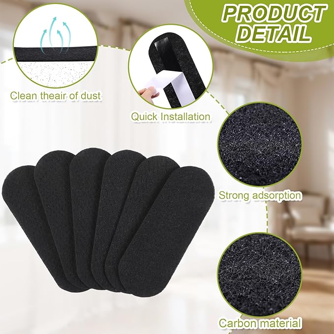 Tuanse 20 Pack Ceiling Fan Filters for Blades, Activated Coconut Shell Carbon Ceiling Fan Air Filter, Easy Stick Universal Air Filter Purifiers for Common Household Contaminants