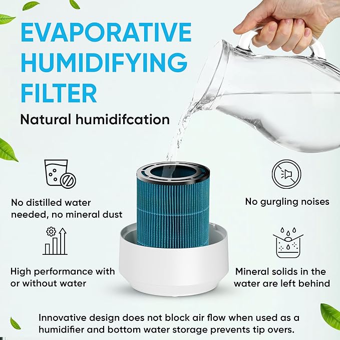 Air Purifier and Humidifier Combo All in One for Bedroom - Quiet 2 in 1 Smart Air Humidifier and Purifier for Home - Use Year-round for up to 1100 sq ft - InvisiClean AquaNova