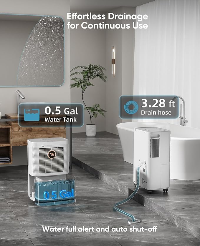 34 Pint Dehumidifiers for Home, Basement, Bedroom, Bathroom, 2500 Sq.ft Dehumidifier with Drain Hose, Smart Humidity Control & Display, 3 Operation Modes, 24H Timer, Child Lock (White)