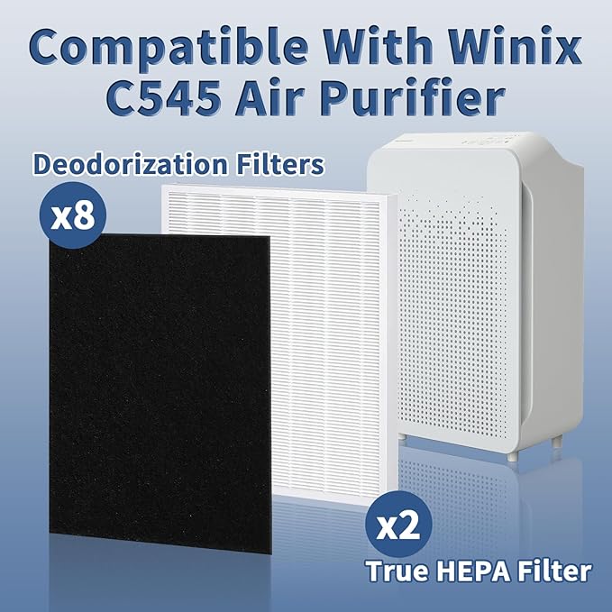C545 True HEPA Replacement Filter S Compatible with Winix C545 Air Purifier Replacement for Winix S Filter 1712-0096-00 and 2522-0058-00, Funmit 2 x True HEPA And 8 x Activated Carbon Filter