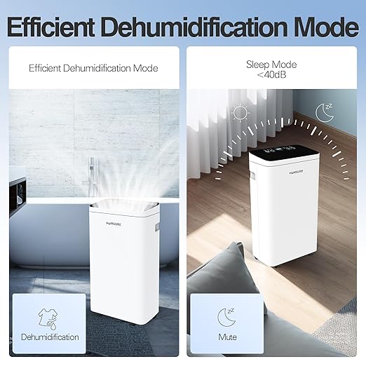 Humsure Dehumidifier 30 Pint 1500 Sq Ft, Dehumidifiers For Home, Dehumidifier With Drainage Hose In Basement Bathroom And Bedroom, Intelligent Humidity Control With 24 Hour Drying Timer