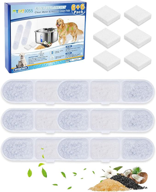 6+6 Pack Pet Water Fountain Filters Compatible with MAILOFY Automatic Dog Water Dispenser WF530 9L/2.4GaL, Dog Bowls Replacement Filter Fit for Stainless Steel Large Dogs Waterer Fountain