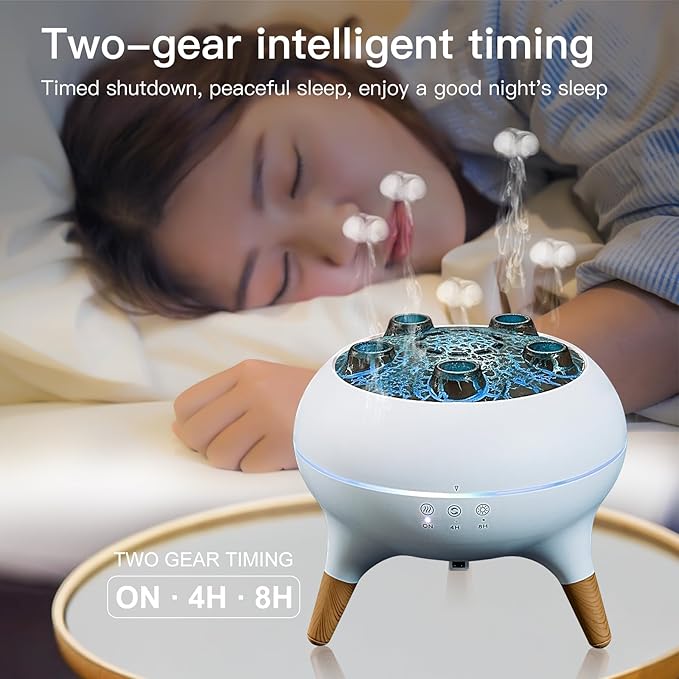 Essential Oil Diffuser 250ML,Jellyfish Diffuser Volcano Diffuser Air Humidifiers Dynamic Sound Pickup Ultrasonic Aromatherapy Remote Control 7-Color Lights for Home Bedroom Office Hotel(White)