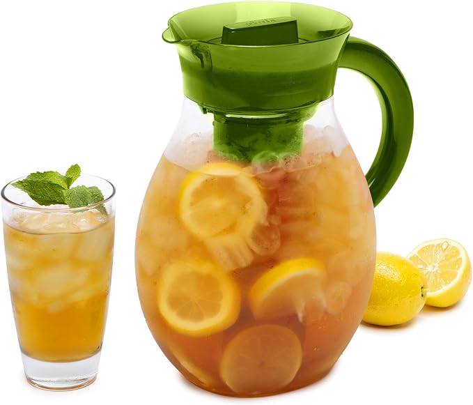 Primula The Big Iced Tea Maker and Infuser, Plastic Beverage Pitcher with Leak Proof, Airtight Lid, Fine Mesh Reusable Filter, Made without BPA, Dishwasher Safe, Green