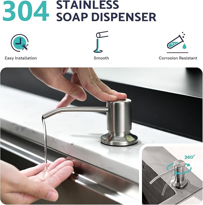 Kicimpro Kitchen Sink Faucet with Soap Dispenser, 3 Modes Kitchen Faucet with Pull Down Sprayer and Soap Dispenser, 304 Stainless Brushed Nickel Single Handle Kitchen Bar Faucets with Water Lines