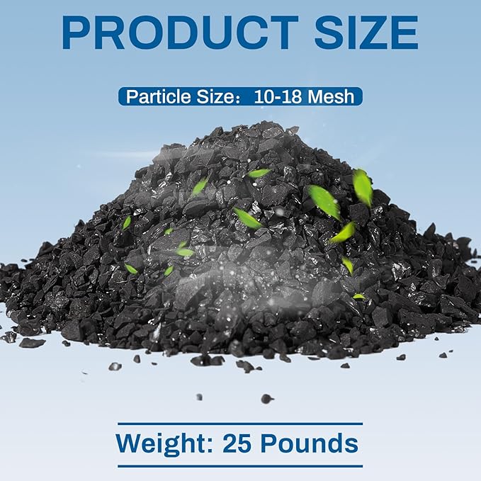 Timgle 25 Lbs Bulk Water Air Filter Activated Charcoal Coconut Hull Granular Activated Carbon 10-18 Mesh Water Distiller Charcoal Filters Media for Filtration