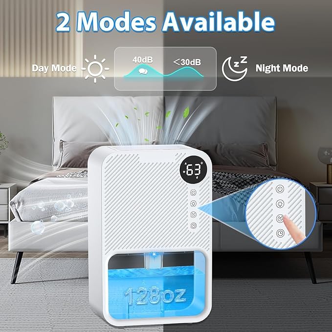 Dehumidifiers for Home, 128 OZ Visible Water Tank, 600 sq.ft Dehumidifiers for Basement Bathroom Bedroom RV with Auto Shut Off, 7 Colors LED Light, Timer Setting, Sleep Mode
