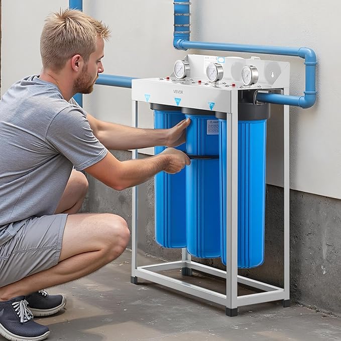 VEVOR Whole House Water Filter System, 3-Stage | Sediment, GAC, CTO | 20 x 4.5 Granular Activated Carbon Home Water Purifier Filter, Reduce Chlorine, Chemicals, VOCs, Bad Taste, Odor, Rust