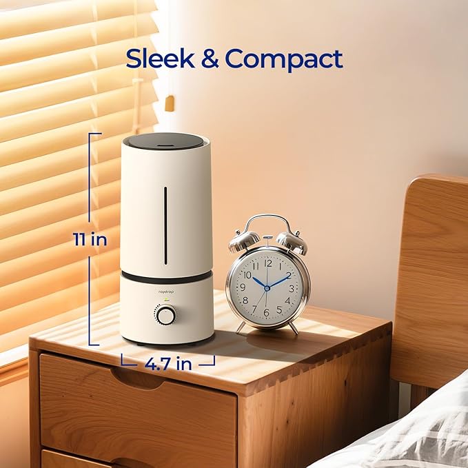 raydrop Cool Mist Humidifiers for Home Babies, 1.70 L Quiet and Small Ultrasonic Humidifier for Bedroom Nightstand, Space Saving, Auto Shut Off - (0.45 Gallon, US 110 V)
