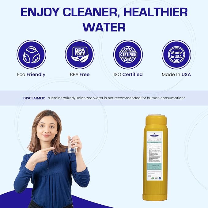 Crystal Quest Demineralizer Filter Cartridge - 2-7/8" x 9-3/4" - Heavy-Duty, Ideal for Lab, Research and Medical Applications for Ultra Pure Water Needs