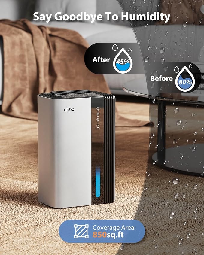 Dehumidifiers for Home, 850 sq.ft 95oz Dehumidifier with Drain Hose Timer Sleep Mode Auto-Off 7 Colors Light, Dehumidifier for Bedroom Bathroom Basements RV White