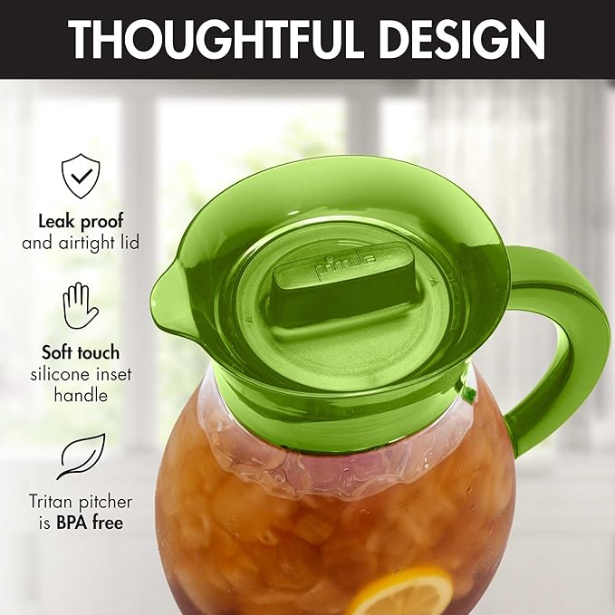 Primula The Big Iced Tea Maker and Infuser, Plastic Beverage Pitcher with Leak Proof, Airtight Lid, Fine Mesh Reusable Filter, Made without BPA, Dishwasher Safe, Green