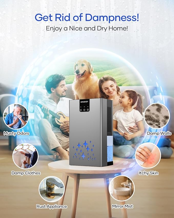 Dehumidifier, 95 OZ Water Tank Dehumidifiers for Home, 1000 sq. ft. Dehumidifier for Basement Bathroom Bedroom with Auto Shut Off, 7 Colors LED Light, Quiet Dehumidifiers with Sleep Mode, Grey
