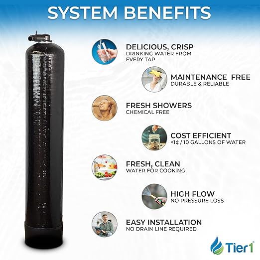 Tier1 Whole House Chloramine Filter | 600,000 Gallon Capacity, 5-6 Year Life | Pre-Filled Carbon Tank with 1 Cubic Foot of Premium Catalytic Granular Activated Carbon | Home Water Filtration System
