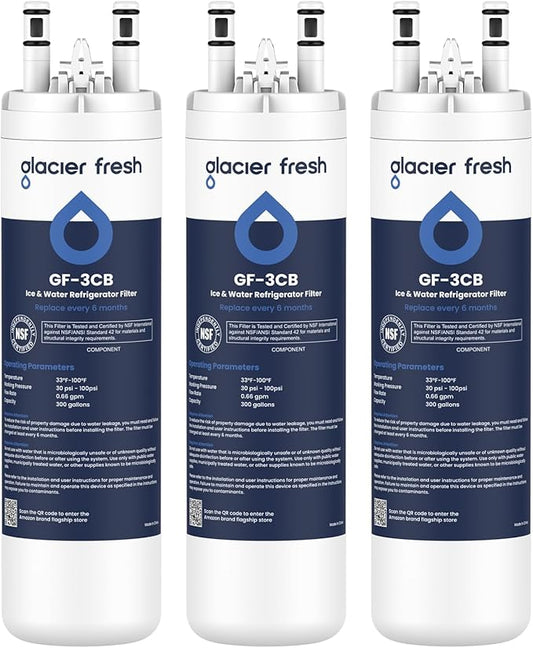 GLACIER FRESH WF3CB Refrigerator Water Filter Replacement for PureSource 3, 706465, WF425, Compatible with Frigidaire ULTRAWF, Pure Source Ultra, Kenmore 9999, 469999, A0094E28261, 3 Packs