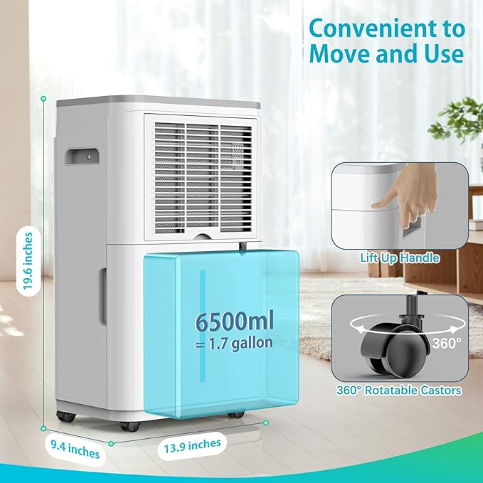50 Pint 4500 Sq.Ft Home Dehumidifiers, 1.7 Gallon Tank Dehumidifier for Basement with Drain Hose, Auto/Quiet Sleep/Dry Mode