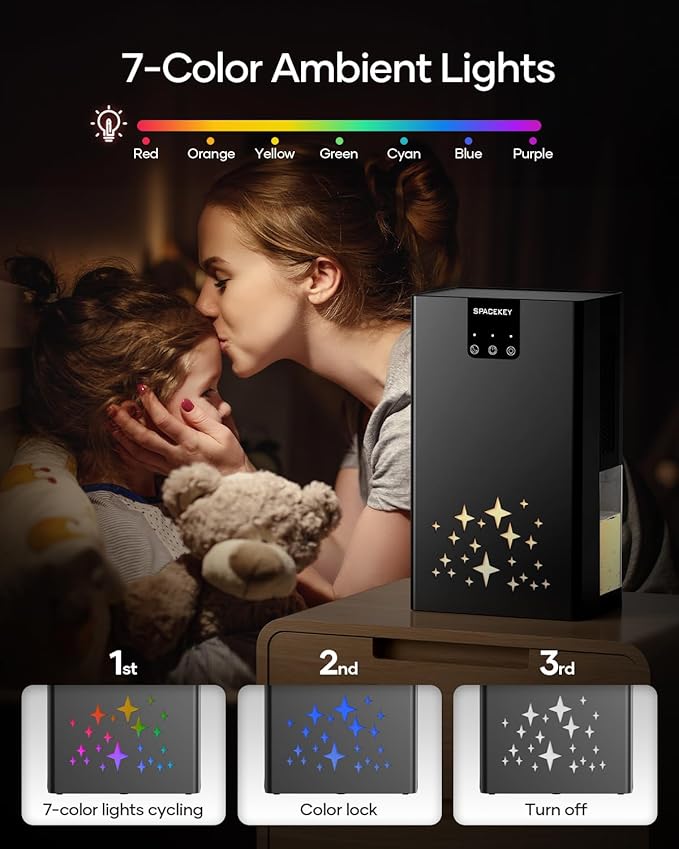 Dehumidifier, 95 OZ Water Tank Dehumidifiers for Home, 1000 sq. ft. Dehumidifier for Basement Bathroom Bedroom with Auto Shut Off, 7 Colors LED Light, Quiet Dehumidifiers with Sleep Mode, Black