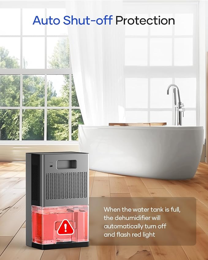 Dehumidifier, 95 OZ Water Tank Dehumidifiers for Home, 1000 sq. ft. Dehumidifier for Basement Bathroom Bedroom with Auto Shut Off, 7 Colors LED Light, Quiet Dehumidifiers with Sleep Mode, Grey