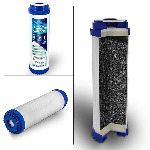 10 Inches Transparent Standard Whole House Water Filter System with Presser Relief Valve, 3/4” Inlet/Outlet Brass Port and Yearly Supply 3 Granular Activated Carbon Cartridges