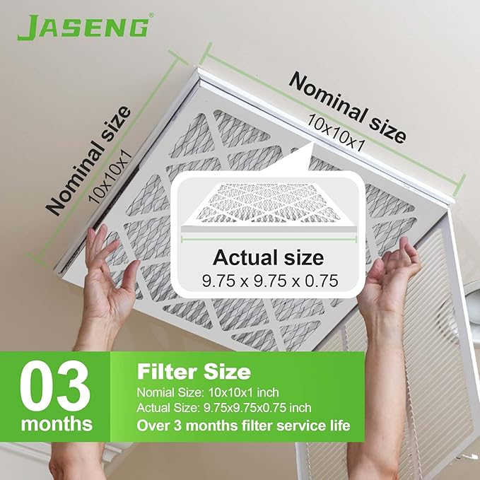 10x10x1 Furnace Air Filters 4 Pack, MERV 8 MPR 600 & FPR 5 Filtering, HVAC Air Filter Replacement (exact dimensions: 9 3/4"x9 3/4"x3/4")