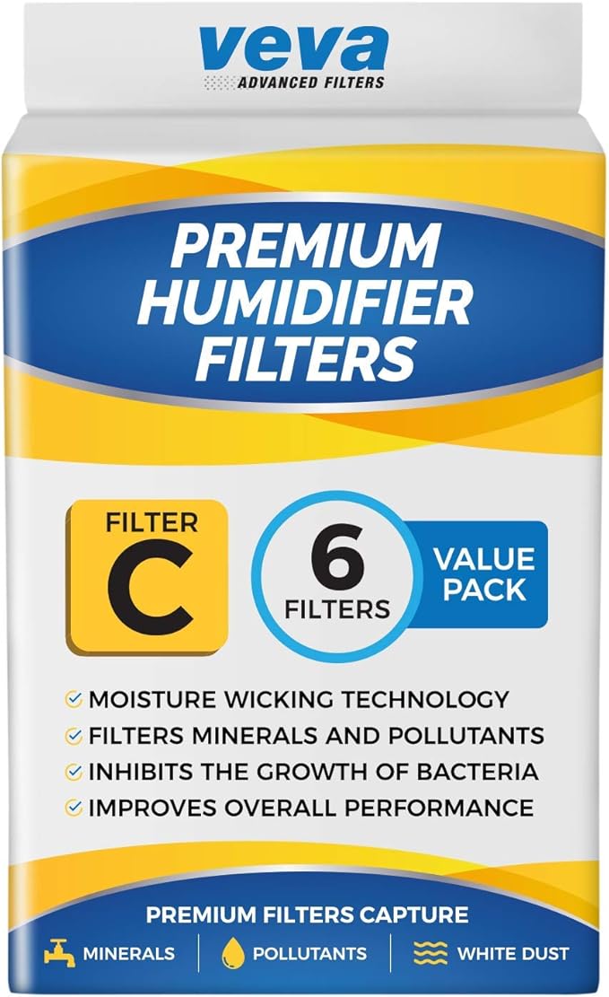 VEVA 6-Pack Premium Humidifier Filters - Replacement for HW Filter C, HC-888, HC-888N - Compatible with Cool Moisture Evaporative Humidifiers & HCM-890 Series