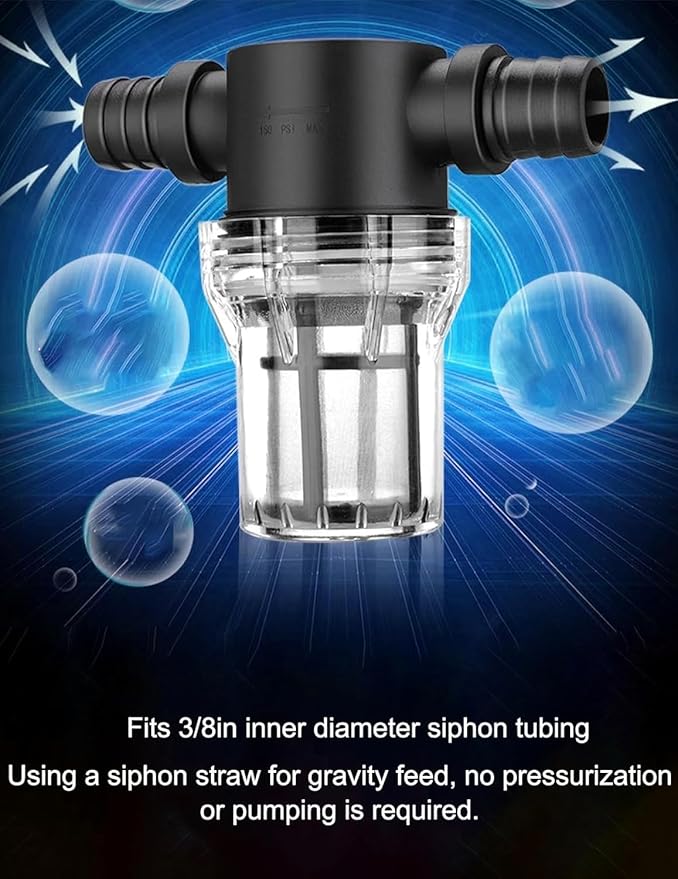 Inline Beer Filter, 100 Mesh 150 Micron Water Filter Plastic T Strainer Filtration Device, Gravity Feeding of Siphon Tube Brewing for Home Brewing Supplies (100 Mesh 150 Micron)