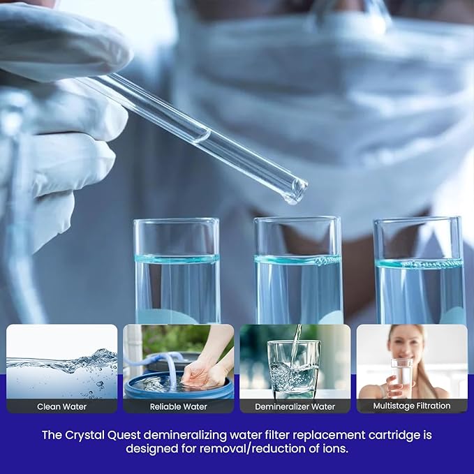 Crystal Quest Demineralizer Filter Cartridge - 2-7/8" x 9-3/4" - Heavy-Duty, Ideal for Lab, Research and Medical Applications for Ultra Pure Water Needs