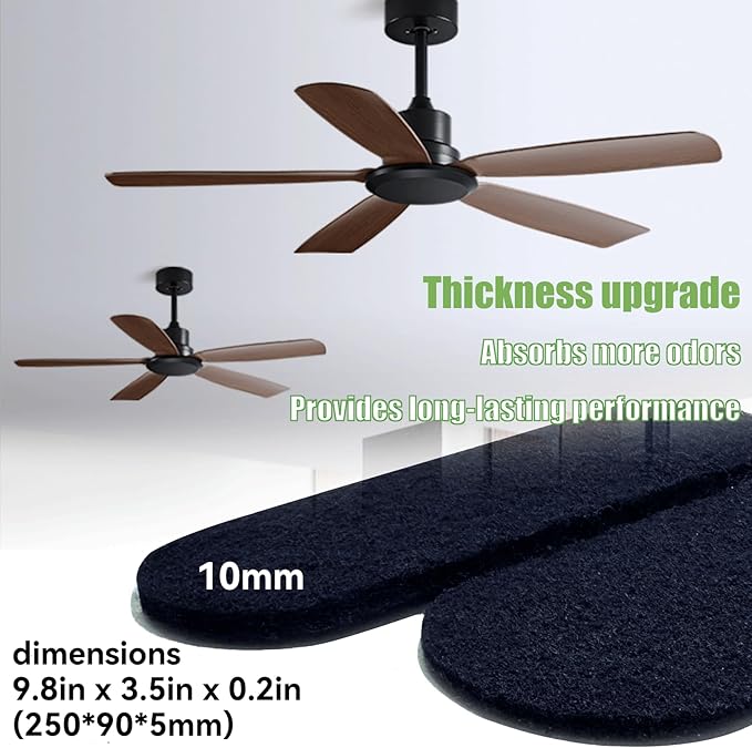 12 Pack Ceiling Fan Filters for Blades, Ceiling Fan Filter, Unscented Activated Coconut Shell Carbon Ceiling Fan Air Filter-Easy-Stick Ceiling Fan Air Filters, Universal Ceiling Fan Blade(10mm thick)