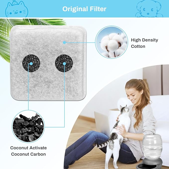 12 Pack Charcoal Replacement Filters for 0.5/1/2.5/4 GAL Gravity Waterer, YOIHABV Cat Fountain Filters, Dog Water Dispenser Filters, Pet Fountain Filter Replacement, Control Chlorine and Odor