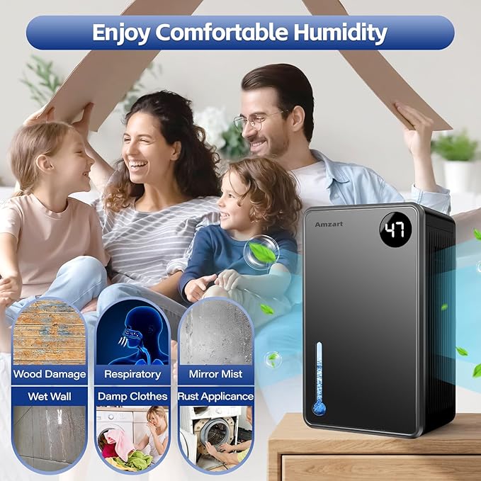 Dehumidifier, Dehumidifiers for Home (1000 sq.ft), 98 OZ Dehumidifier for Basement Bathroom Bedroom, Auto Shut Off Dehumidifiers, Timer Setting, Digital Display, Drain Hose, 7 Colors Light, Black