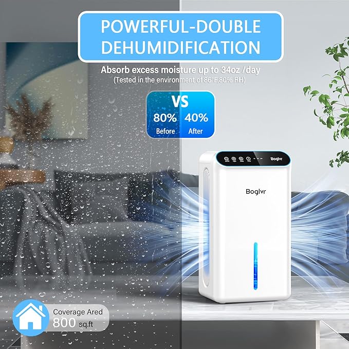 Dehumidifiers, Dehumidifier for Home (85 OZ, 800 sq.ft) Quiet Small Dehumidifier for Bedroom Bathroom Basement with Drain Hose, 3 Gear Timer, Sleep Mode, Auto Shut Off, 7 Color Ambient Light