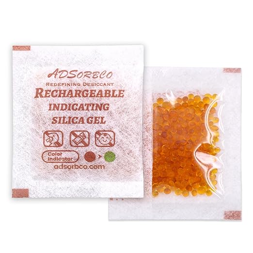 Adsorbco Rechargeable Desiccant, Indicating Silica Gel Packets, Moisture Absorbers for Storage, Gun Safe Dehumidifiers (100, 2g)
