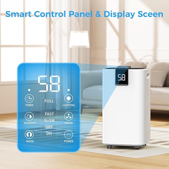 4000 sq.ft Dehumidifier for Basement, Trazico 45 Pint Dehumidifiers for Home with Drain Hose, Smart Humidity Control, 24H Timer, Auto Defrost, Ideal for Large Room, Bathroom, Bedroom, Garage, Black