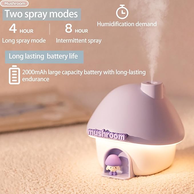 Portable Mini Humidifier, 300ml Small Cool Mist Humidifier, Personal Desktop Humidifiers for Baby Bedroom Travel Office Home,7 Modes of sunset atmosphere light, 2Modes of night light
