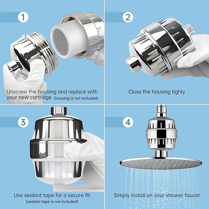 4 Pack Shower Filter Replacement Cartridge, 20 Stage Shower Filter Head for Hard Water, Universally Compatible With Any Similar Design, High Output Hard Water Filter Replacement Cartridge