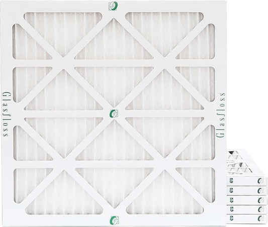 Glasfloss 25x25x1 MERV 10 (FPR 5-6) Pleated Air Filters Box of 6. Actual Size: 24-1/2 x 24-1/2 x 7/8