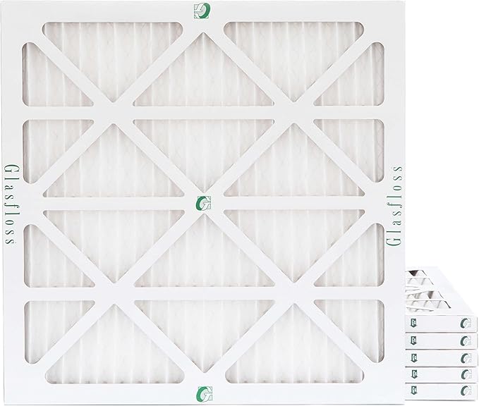 Glasfloss 25x25x2 MERV 10 (FPR 5-6) 2" Inch Pleated Air Filters Box of 6. Actual Size: 24-1/2 x 24-1/2 x 1-3/4