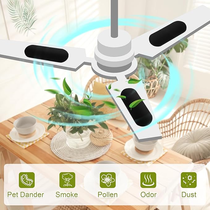 Tuanse 20 Pack Ceiling Fan Filters for Blades, Activated Coconut Shell Carbon Ceiling Fan Air Filter, Easy Stick Universal Air Filter Purifiers for Common Household Contaminants
