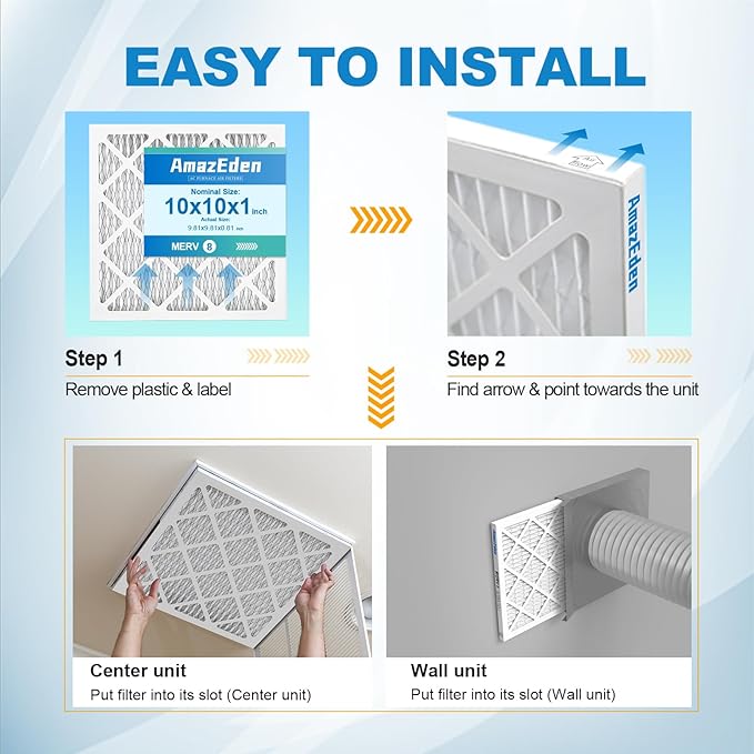 10x10x1 AC Furnace Air Filter MERV 8 (2-Pack) MPR 600 FPR 5 HVAC Pleated Filters Dust Defense Replacement for Home Office (Exact Dimensions: 9.81x9.81x0.81 Inches)