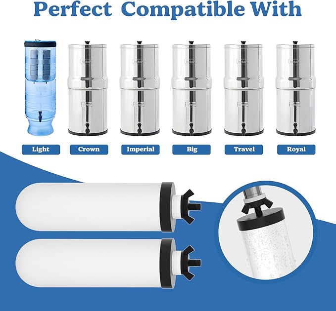 8.46-Inch 3-Stage Filtration Ceramic Purification Elements NSF/ANSI 42&372 Certified,Replacement for ProOne® Berkey® Filters,Berkey® Big+ Waterdrop® Gravity Filtration Systems (2Pack)