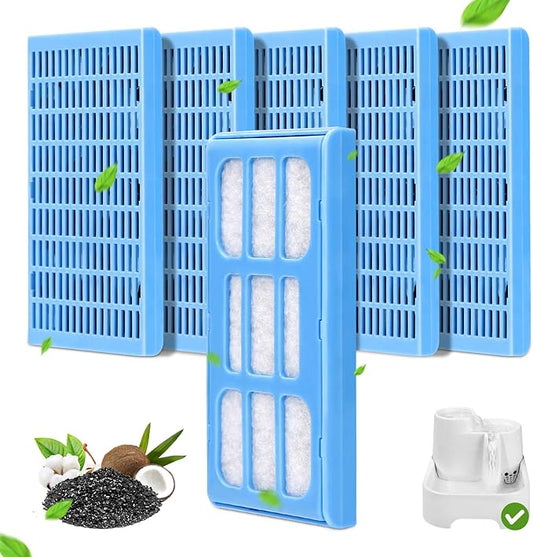 Cat Water Fountain Filter, 6 Pack Replacement Filter for 2L/ 70 fl. oz. Pet Water Fountain, Activated Carbon Filter for Large Fresh Water Drinking Fountain Dispenser Triple Action Filter for Dog/Cat